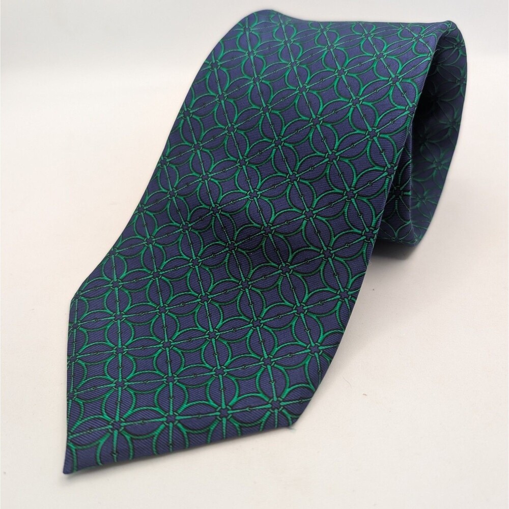 Christian Dior Vintage Silk Tie Classic Pattern Navy Green